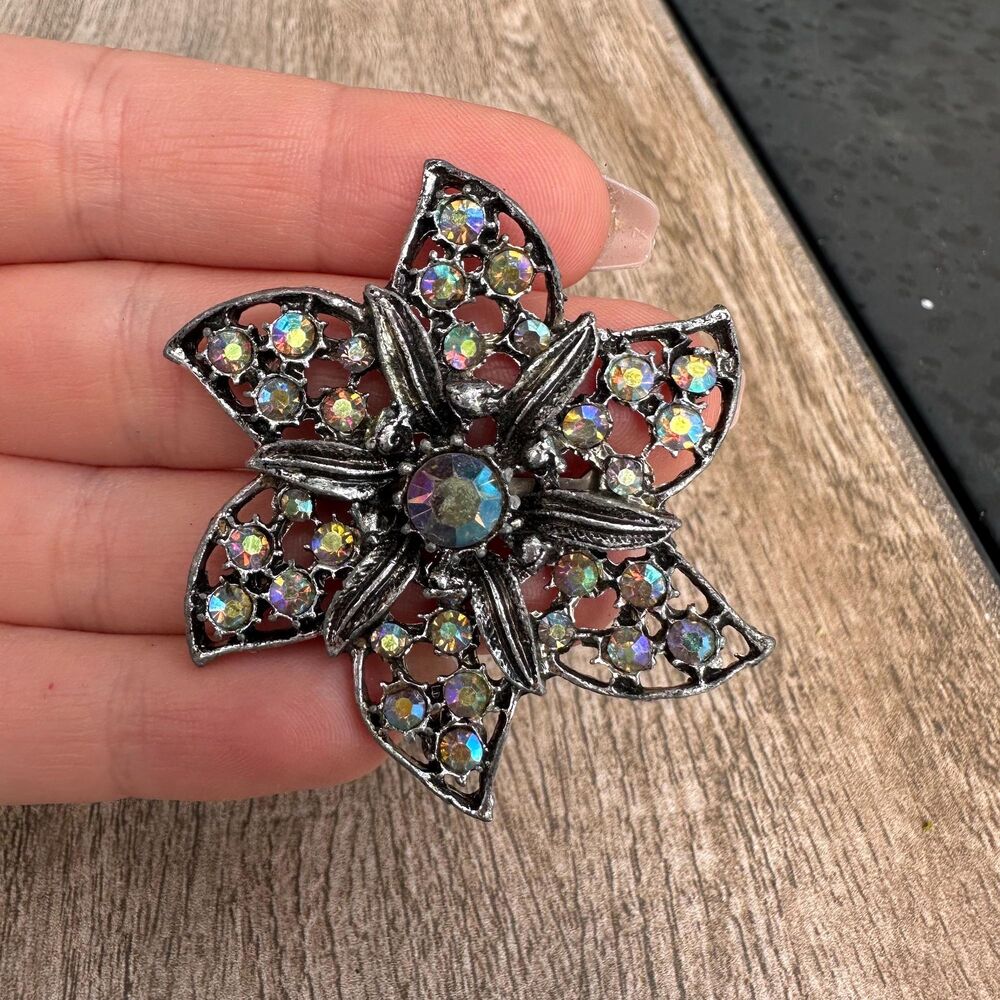 Vintage Jewelry Star Flower AB Rhinestone Brooch Pin
